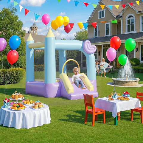 Rootz Bouncy Castle with Slides - Inflatable Playhouse - Oxford Fabric Playground - Quick Inflation - 250cm x 165cm x 200cm