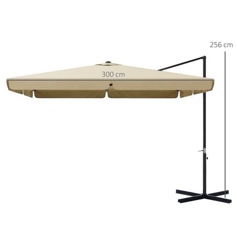 Rootz Garden Parasol - Patio Umbrella - Outdoor Sunshade - Easy Crank Operation - 3m x 3m x 2.56m - Brown