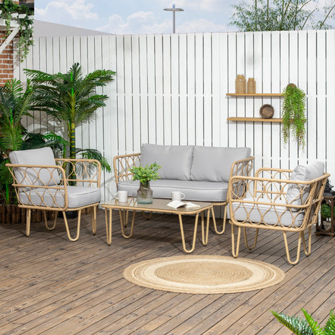 Rootz Garden Furniture Set - Outdoor Sofa - Patio Armchairs - Tempered Glass Table - UV Resistant - Sofa: 129x71.5x69cm, Armchair: 66x71.5x69cm
