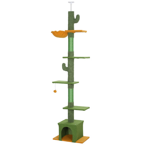 Rootz Ceiling Cat Scratching Post - Climbing Tree - Cat Furniture - Play Center with Hammock - 55L x 34W x 230-275H cm