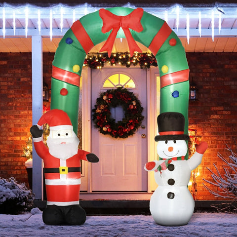 Rootz Inflatable Archway with Santa Claus and Snowman - Christmas Decoration - Holiday Inflatable - LED Lighting - Quick Setup - Space-Saving Storage - 198cm x 80cm x 245cm