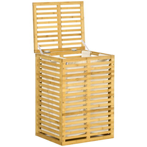 Rootz Bamboo Laundry Basket - Storage Bin - Clothes Hamper - Removable Fabric Bag - 44cm x 37cm x 62.5cm