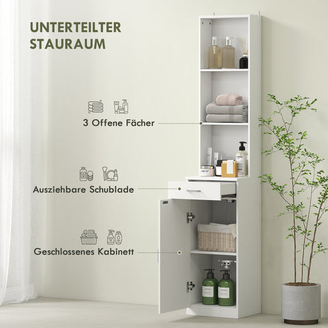 Rootz High Bathroom Cabinet - Storage Unit - Tall Organizer - Maximum Storage - 35cm x 30.5cm x 179cm - White