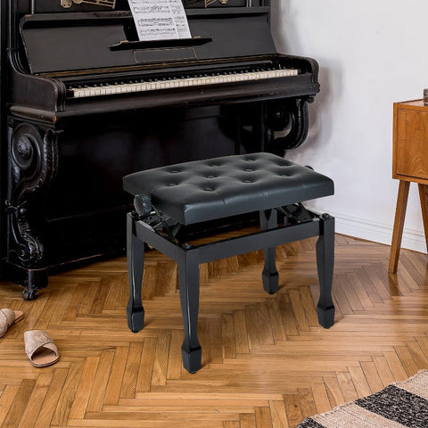 Rootz Adjustable Piano Stool - Musician Bench - Keyboard Seat - Ultimate Comfort - Height Adjustable - Elegant Design - 64cm x 35cm x 45-55cm - Solid Wood & Faux Leather