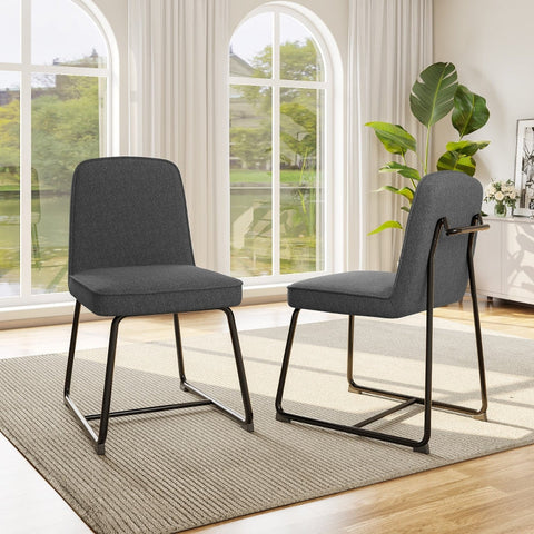 Rootz Gray Linen Dining Chairs Set - Upholstered Chairs - Metal Frame Seating - High Comfort Foam - 46L x 45W x 81.5H cm