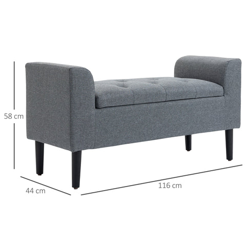 Rootz Bench with Storage - Upholstered Bench - Linen Look - Ample Storage Space - 116 x 44 x 58 cm -  Grey