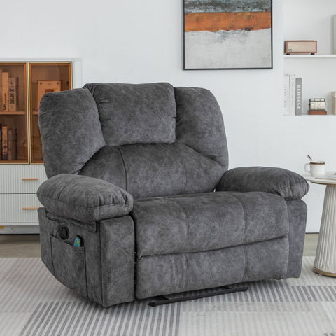 Rootz Extra Wide Manual Massage Chair - Gray Armchair - Recliner Seat - 8-Point Massage & Heating - 115L x 68W x 105H cm