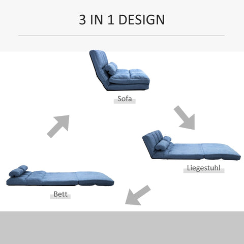 Rootz Floor Sofa Bed - Adjustable Backrest - Velvet Fabric - 2-in-1 Design - High Comfort - Durable Steel Frame - 102cm x 73cm x 60cm - Blue