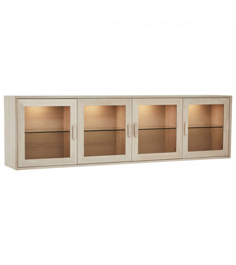 Rootz Wall Cabinet - Storage Cabinet - Display Cabinet - Elegant White Oil Finish - Durable Solid Oak - Ample Storage Space - 42cm x 212cm x 79cm
