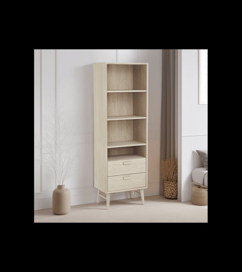 Rootz Bookcase - Storage Cabinet - Shelving Unit - Solid Oak and MDF - Durable with Soft-Close Drawers - Versatile Storage - 40cm x 60cm x 187cm