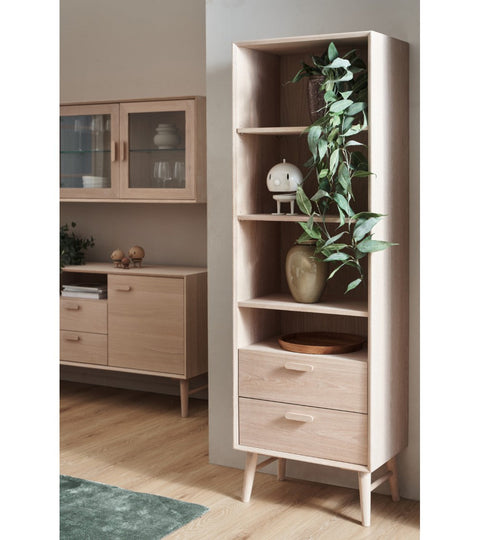 Rootz Bookcase - Storage Cabinet - Shelving Unit - Solid Oak and MDF - Durable with Soft-Close Drawers - Versatile Storage - 40cm x 60cm x 187cm