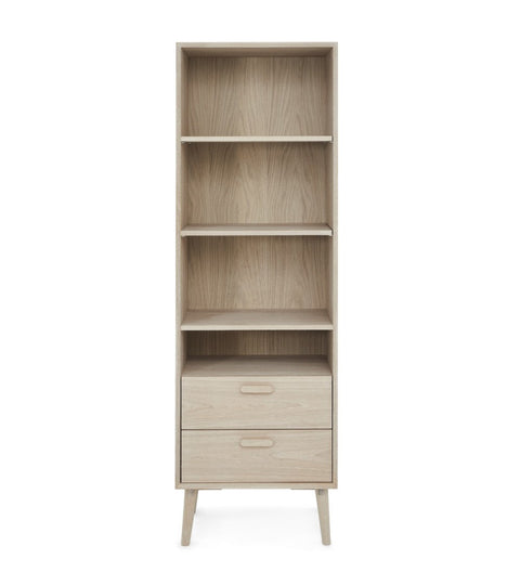 Rootz Bookcase - Storage Cabinet - Shelving Unit - Solid Oak and MDF - Durable with Soft-Close Drawers - Versatile Storage - 40cm x 60cm x 187cm