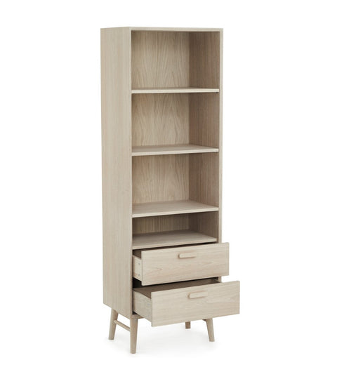 Rootz Bookcase - Storage Cabinet - Shelving Unit - Solid Oak and MDF - Durable with Soft-Close Drawers - Versatile Storage - 40cm x 60cm x 187cm