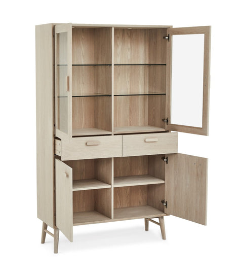 Rootz Display Cabinet - Storage Cabinet - Showcase Unit - Solid Oak and Veneer - Ample Storage, Superior Craftsmanship, Smooth Functionality - 40cm x 110cm x 187cm