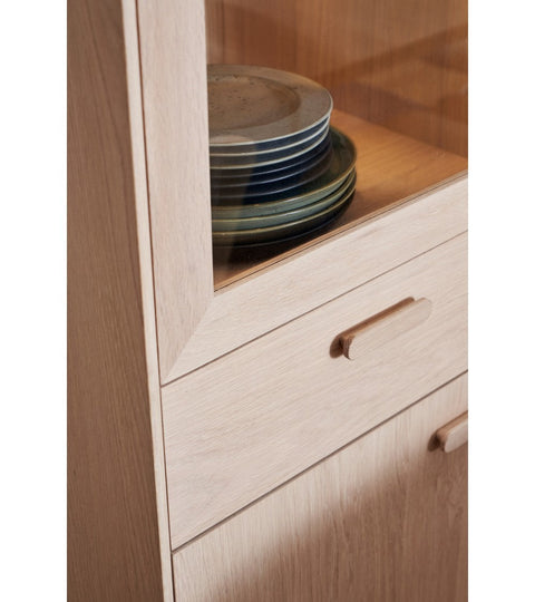 Rootz Display Cabinet - Storage Cabinet - Showcase Unit - Solid Oak and Veneer - Ample Storage, Superior Craftsmanship, Smooth Functionality - 40cm x 110cm x 187cm