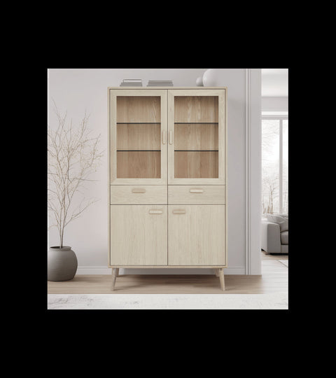 Rootz Display Cabinet - Storage Cabinet - Showcase Unit - Solid Oak and Veneer - Ample Storage, Superior Craftsmanship, Smooth Functionality - 40cm x 110cm x 187cm