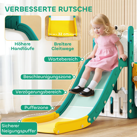Rootz 5-in-1 Children's Slide Set - Kids Play Set - Indoor Playground - Enhances Creativity - 178cm x 70cm x 86cm - Yellow and Green Plastic
