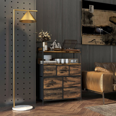 Rootz Fabric Dressing Cabinet - Storage Cabinet - Organizer Unit - 7 Foldable Drawers - 2 Shelves - Steel Frames - Brown - 79x29x101 cm