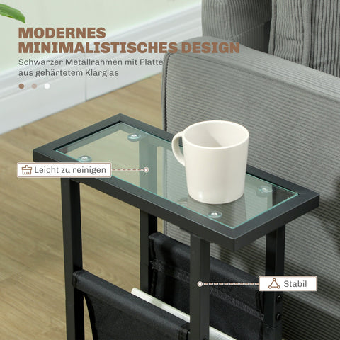 Rootz Metal Side Table - Slim Table - Narrow Space Table - Glass Top, Fabric Bag, Stability - 40cm x 18cm x 55.5cm
