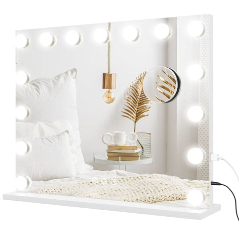 Rootz LED Makeup Mirror - Cosmetic Vanity Mirror - Lighted Mirror - 15 Dimmable Bulbs - USB Port - 58cm x 48cm x 14cm