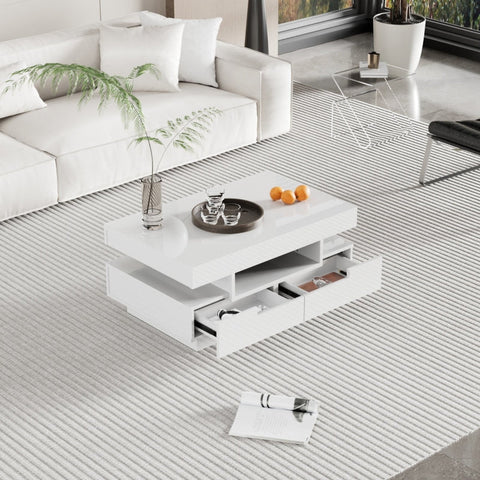 Rootz Coffee Table - Living Room Table - LED Table - High Gloss Luxury Look - 80L x 50W x 36H cm