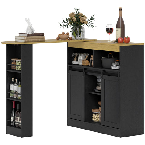 Rootz Convertible Bar Table - Pull-Out Bar Table - L-Shape Kitchen Counter - Ample Storage - 187.5cm x 35cm x 105cm
