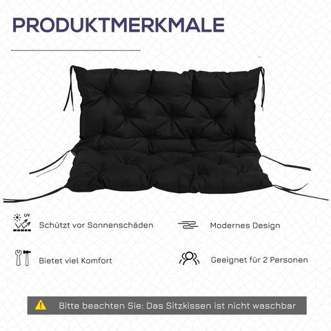 Rootz 3 Seated Bank Cover - Bench Pad - Garden Furniture Cushion - Enhances Comfort - 100x98x8cm - Black Polyester Foam