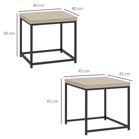 Rootz Set of 2 Stackable Coffee Tables - Square Side Tables - Living Room Tables - Space-Saving Design - 45L x 45W x 45H cm, 40L x 40W x 39H cm
