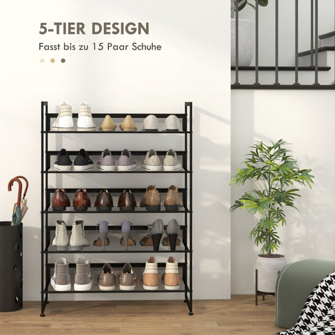 Rootz 5-laags schoenenrek - Schoenenorganizer - Schoenenopslag - Maximaliseert de ruimte - Zorgt voor versheid - Verhoogt de veiligheid - 72 cm x 30 cm x 102 cm - Stalen frame