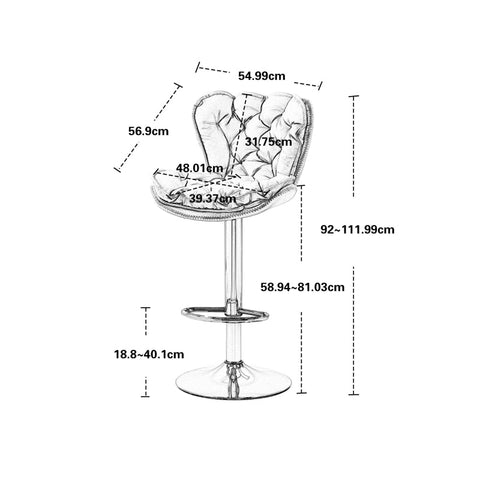 Rootz Swivel Bar Stools - Height Adjustable Chairs - Velvet Bar Seats - Ergonomic Design - 55x46x92-112cm