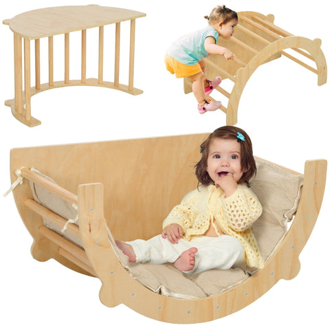 Rootz 3-in-1 Climbing Arch - Play Table - Seesaw - Montessori Inspired - Pine Wood, 90cm x 52cm x 50cm - 50kg Capacity