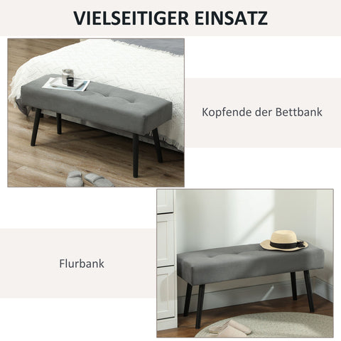 Rootz Upholstered Bench - Shoe Bench - Bedroom Seating - Maximum Comfort - 100 x 36 x 45 cm - Grey