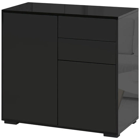 Rootz Standing Cabinet - Sideboard Chest Drawers - Modern Style - 2 Drawers - 2 Cupboards - Chipboard - Black - 79W x 36D x 74H cm
