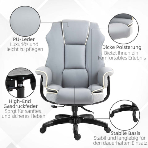 Rootz Ergonomic Office Chair - Computer Chair - Desk Chair - Faux Leather - Adjustable Height - 76cm x 80cm x 118-124cm