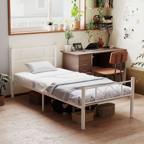 Rootz Bed Frame - Single Bed - High Headboard Bed - Storage Space - Steel Frame - 96L x 208W x 88H cm