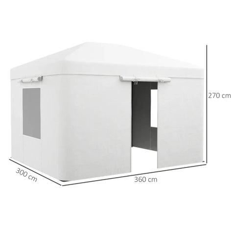 Rootz Gazebo - Replacement Canopy - Side Panels - Weather Resistant - Zippered Doors - PE Fabric - White - 360 X 300 X 270cm
