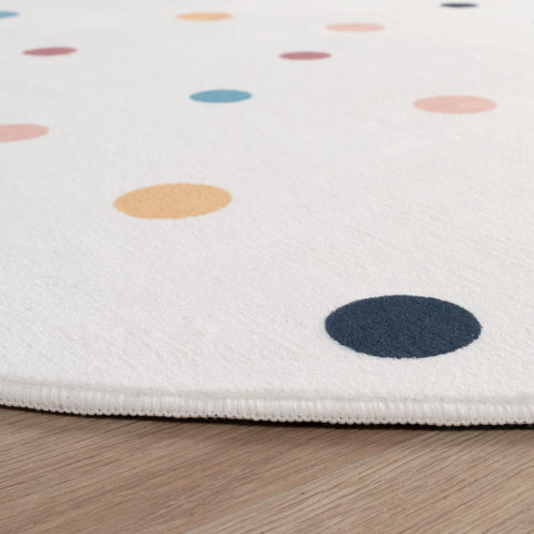 Round Kids Rug – Short Pile – Playful Rainbow Motif – Soft & Durable Polyester