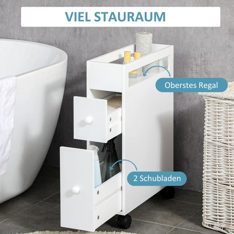 Rootz Kleankin Badkamerkast - Slank opbergmeubel - Rollende organizer - Gemakkelijke mobiliteit - Ruimtebesparend ontwerp - Waterbestendig - 16L x 49,5W x 66H cm