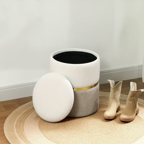 Rootz White Seat Stool - Storage Ottoman - Two-Tone Design - Enhances Room Aesthetics - 36 x 36 x 44 cm