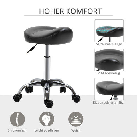 Rootz Salon Stool - Office Stool - Faux Leather Stool - Height Adjustable - Ergonomic Design - 48cm x 48cm x 54-69cm