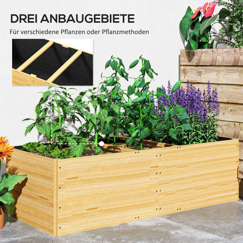 Rootz Wooden Raised Bed - Plant Bed - Garden Planter - Promotes Healthy Root Growth - 3 Planting Zones - 140 x 60 x 40 cm