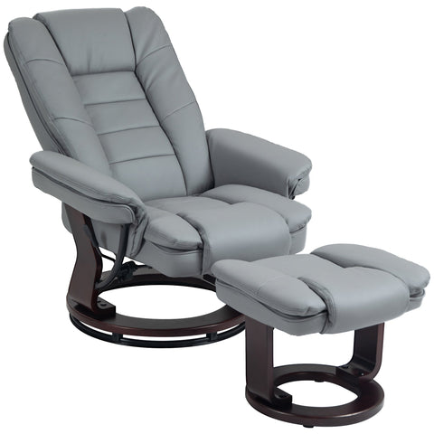Rootz Reclining Swivel Chair with Stool - Relaxation Chair, Tilting Backrest - Faux Leather - 85x82x106 cm - 130 kg Capacity - Grey