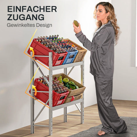 Rootz Beverage Crate Organizer - Drink Crate Stand - Drink Storage Rack - Space-Saving - Sturdy Steel - 110cm x 30cm x 110cm