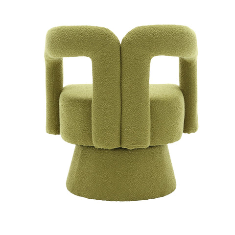 Rootz Swivel Office Chair - Armchair - Barrel Chair - 360° Rotation - Bouclé Fabric - 67L x 55W x 74H cm - Olive Green