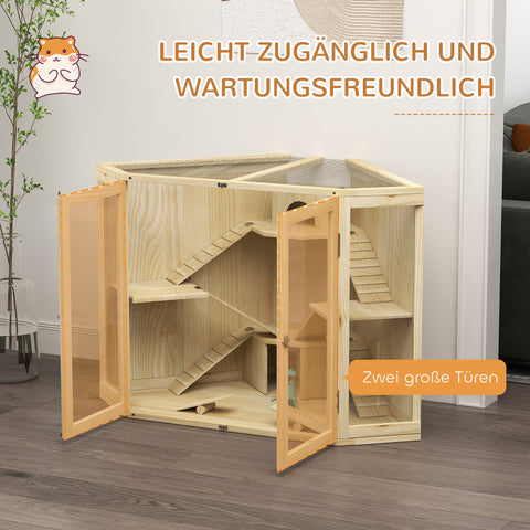 Rootz 4 Tier Hamster Cage - Small Animal House - Wooden Habitat - Spacious Design - 115 x 69.5 x 79 cm