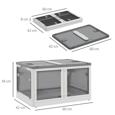Rootz Storage Box - Storage Basket - Foldable With Dust Cover - White + Gray - 60 cm x 42 cm x 34 cm
