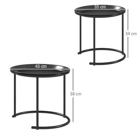 Rootz Set of 2 Metal Side Tables - Nesting End Tables - Stackable Coffee Tables - Space-Saving Design - Ø 43x38 cm & Ø 35x34 cm - Black Steel