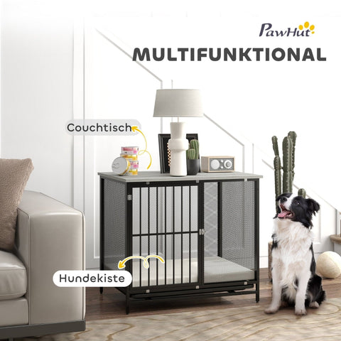 Rootz Dog Crate - Pet Kennel - Puppy Enclosure - Comfortable Mat - Lockable Door - Steel Grille - Easy to Clean Tray - Gray+Black - 80cm x 55cm x 71cm