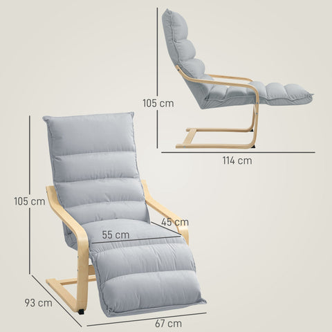 Rootz Lounge Armchair - Upholstered Armchair - Modern Seating - Adjustable Footrest - Birch Wood Frame - Grey - 67cm x 93-114cm x 105cm