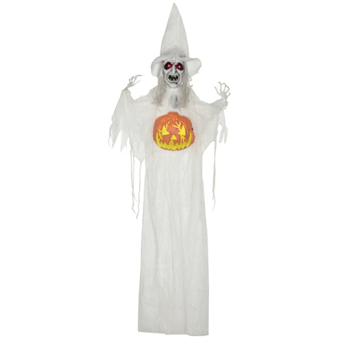 Rootz Halloween Ghost Decoration - Spooky Ghost - Haunted Decor - Sound, Motion Sensor, LED Lights - 60cm x 18cm x 183cm - Polyester, PE, Steel